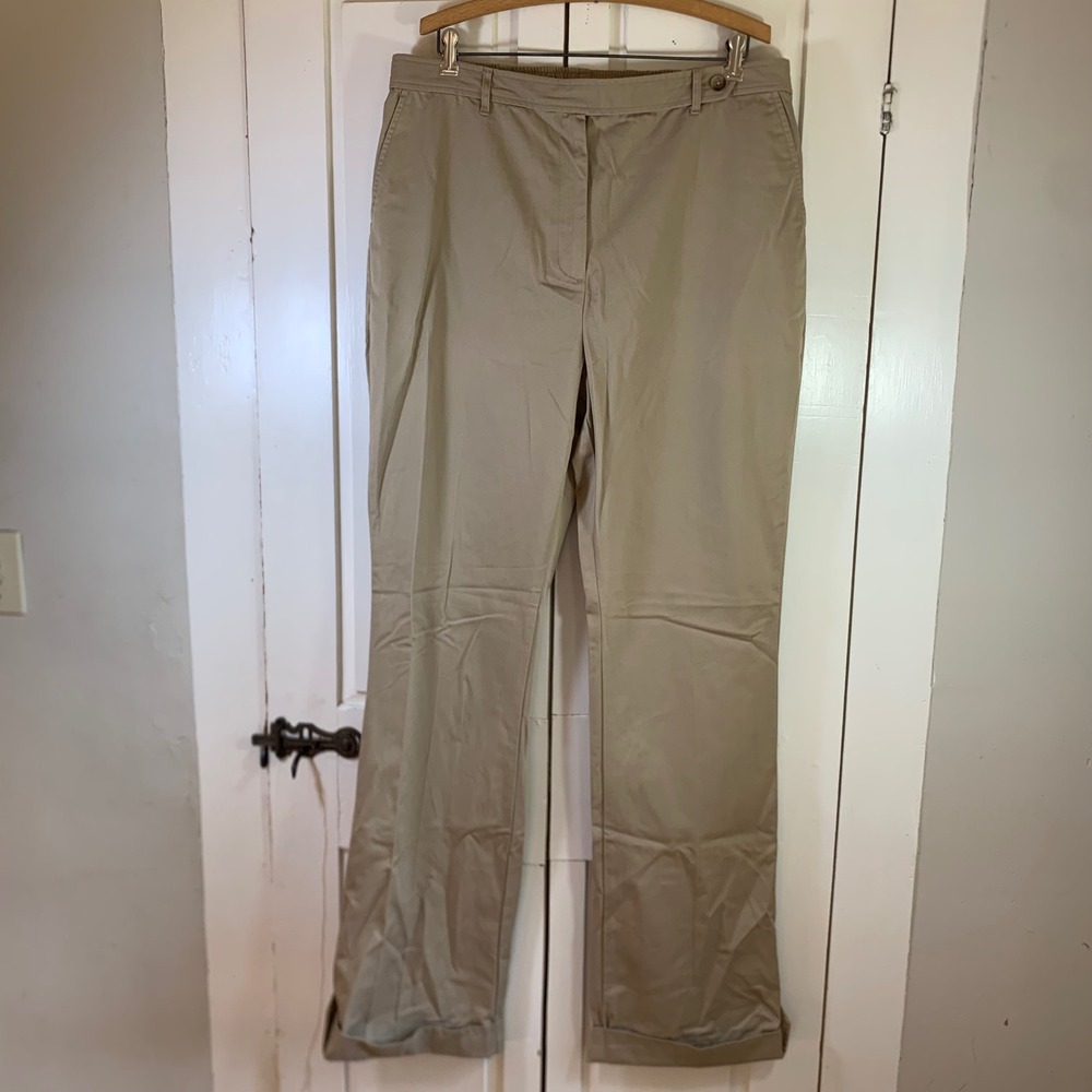 Lands End Womens 16T Khaki Chino Pants Elastic Back Straight Leg Button Cuff Tan